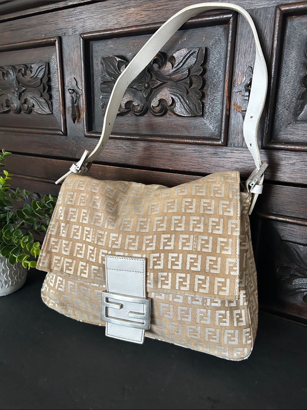 Beautiful Beige Shoulder Bag with White Strap